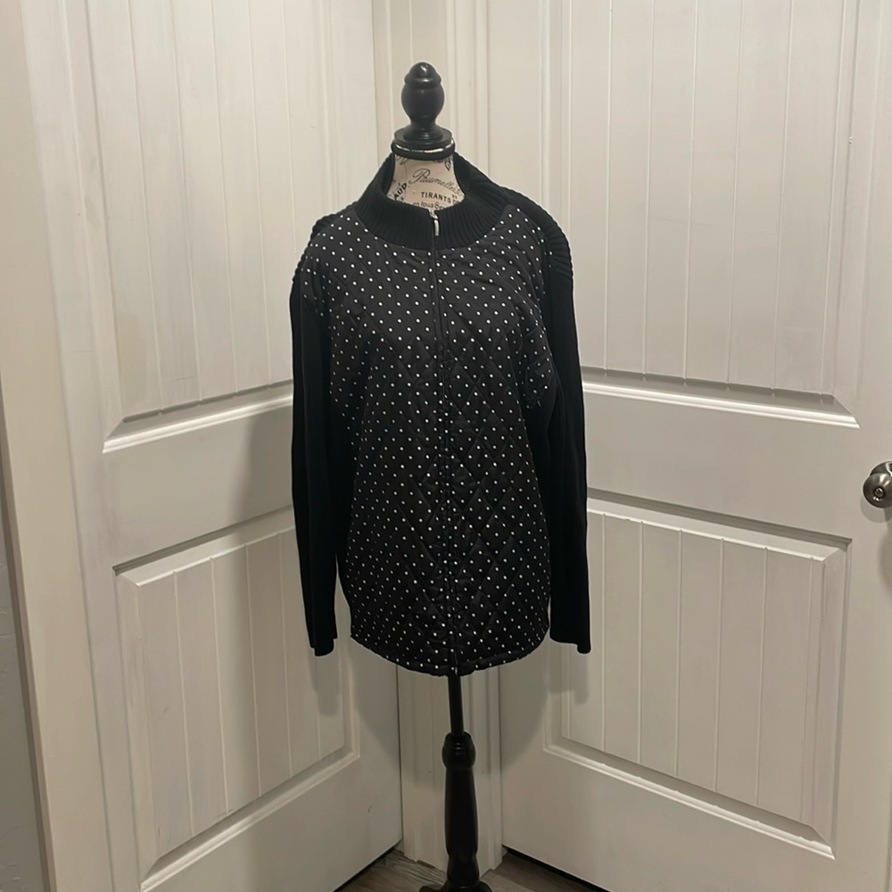 Croft & Barrow 2X Black and White Polka Dot Long Sleeve Jacket